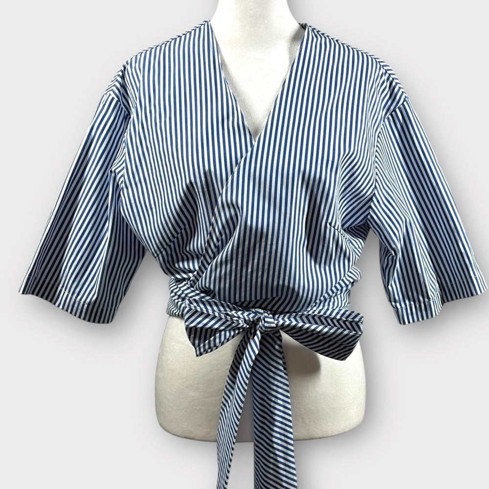 Grammar NYC Striped Mood Wrap Top in Organic Cotton size large